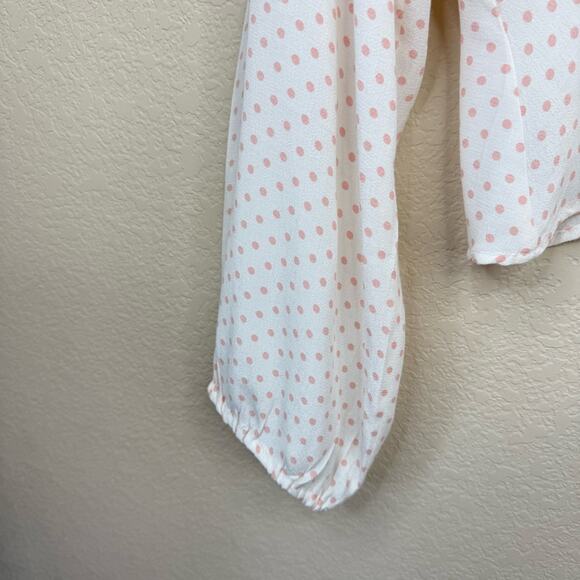 FREE PEOPLE Love Street Pink Ivory Polka Dot Long Sleeve Top Size L - Picture 8 of 15
